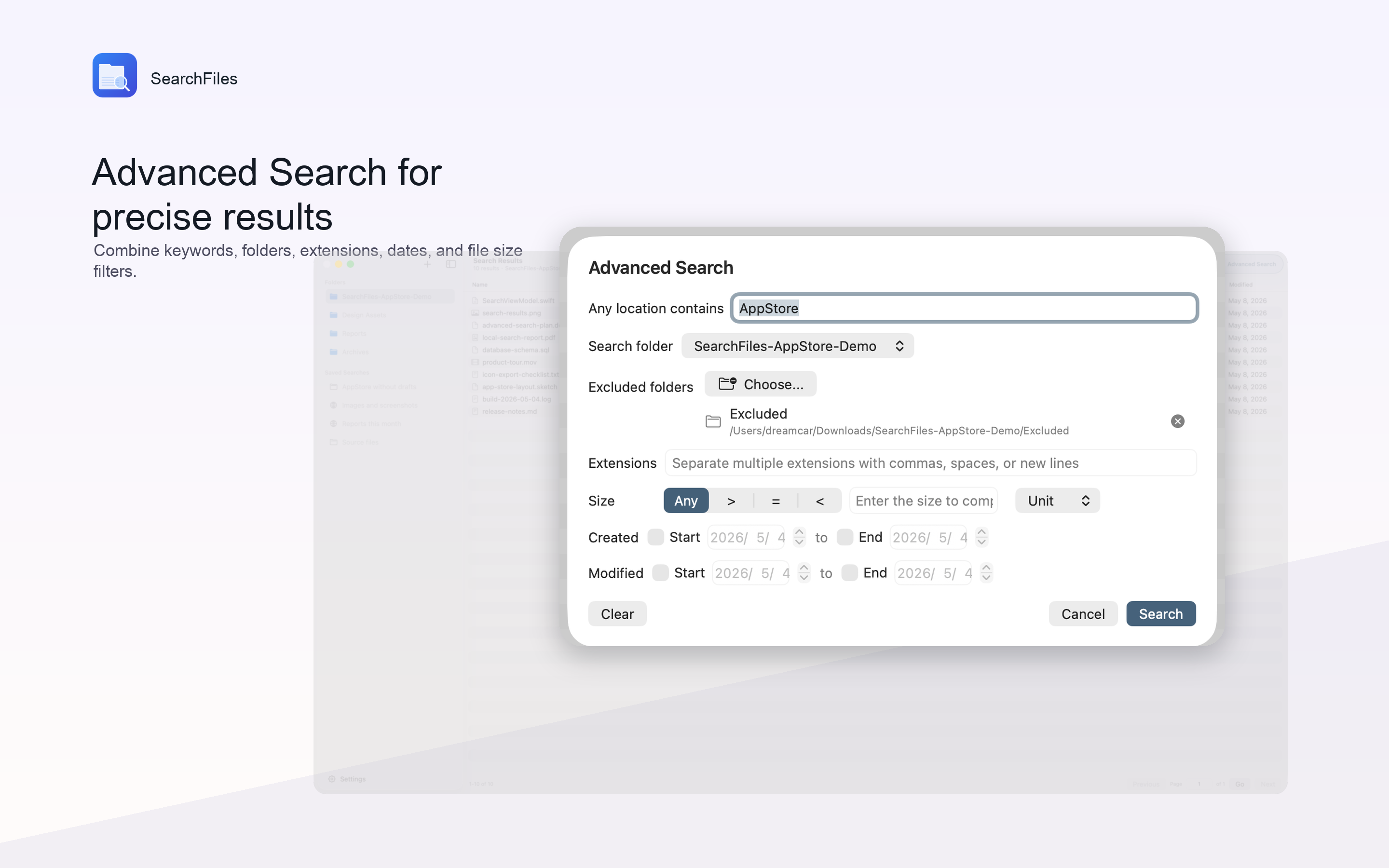 SearchFiles 1.1 Advanced Search screenshot