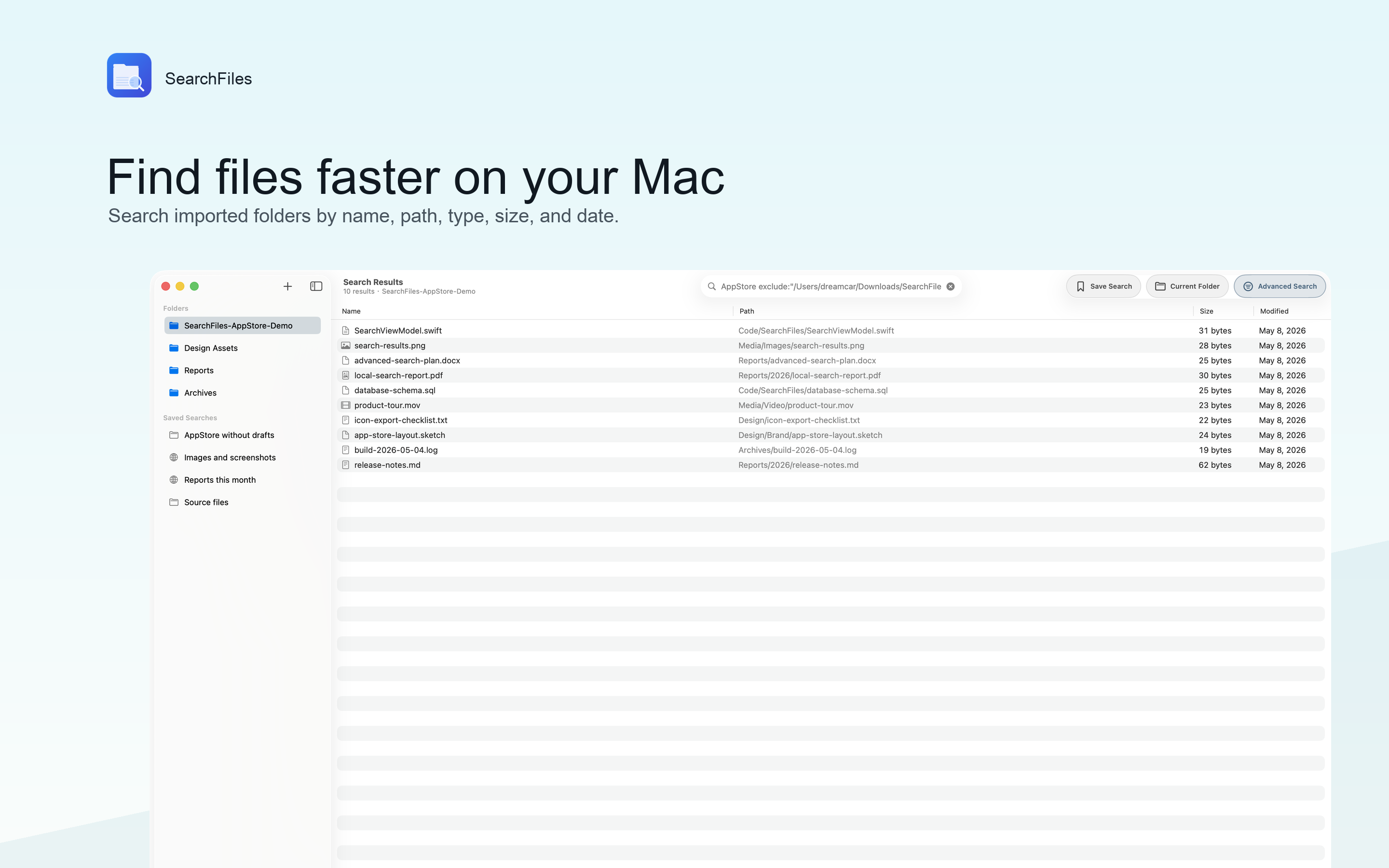 SearchFiles 1.1 fast search and saved search screenshot