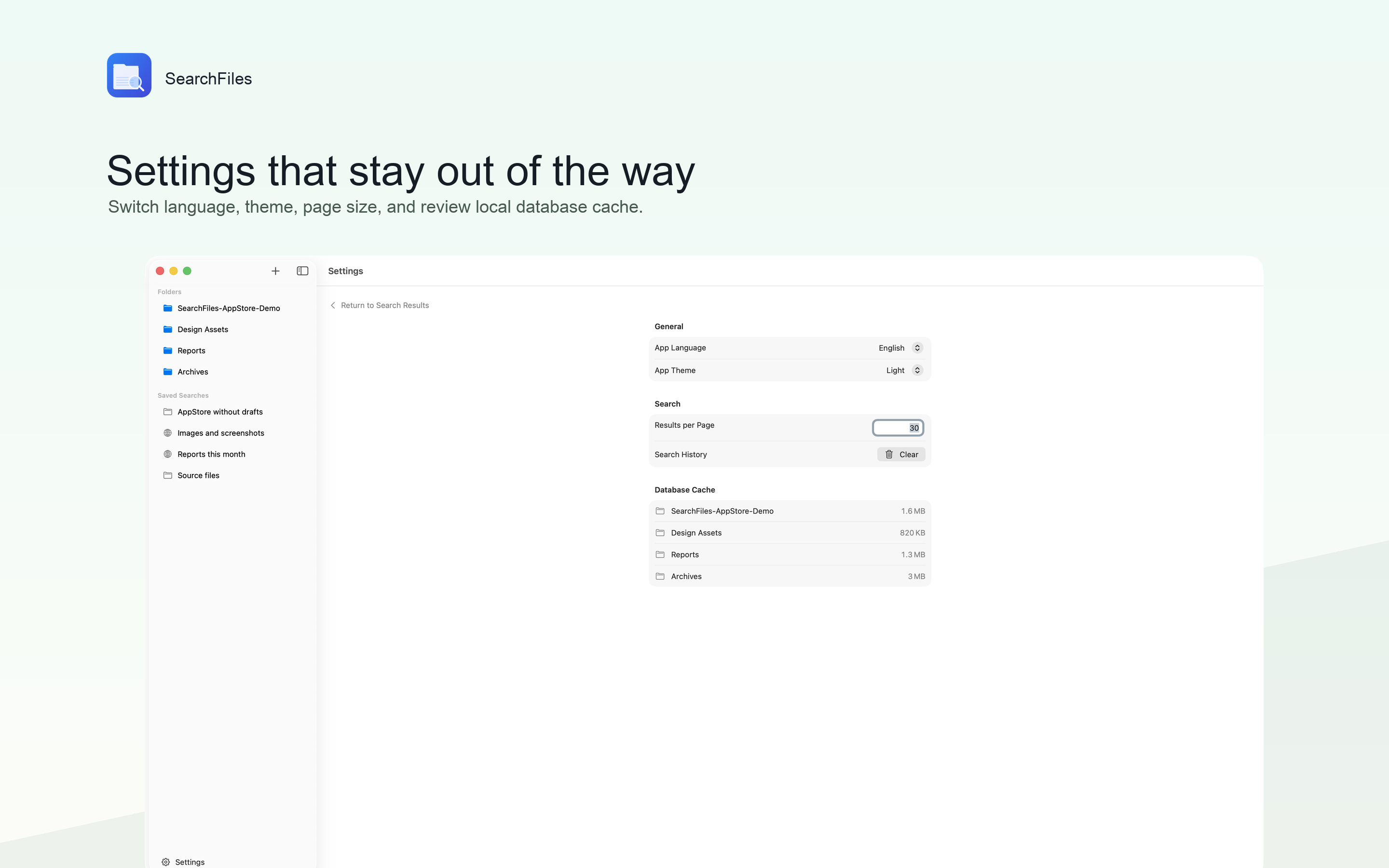 SearchFiles 1.1 Settings screenshot